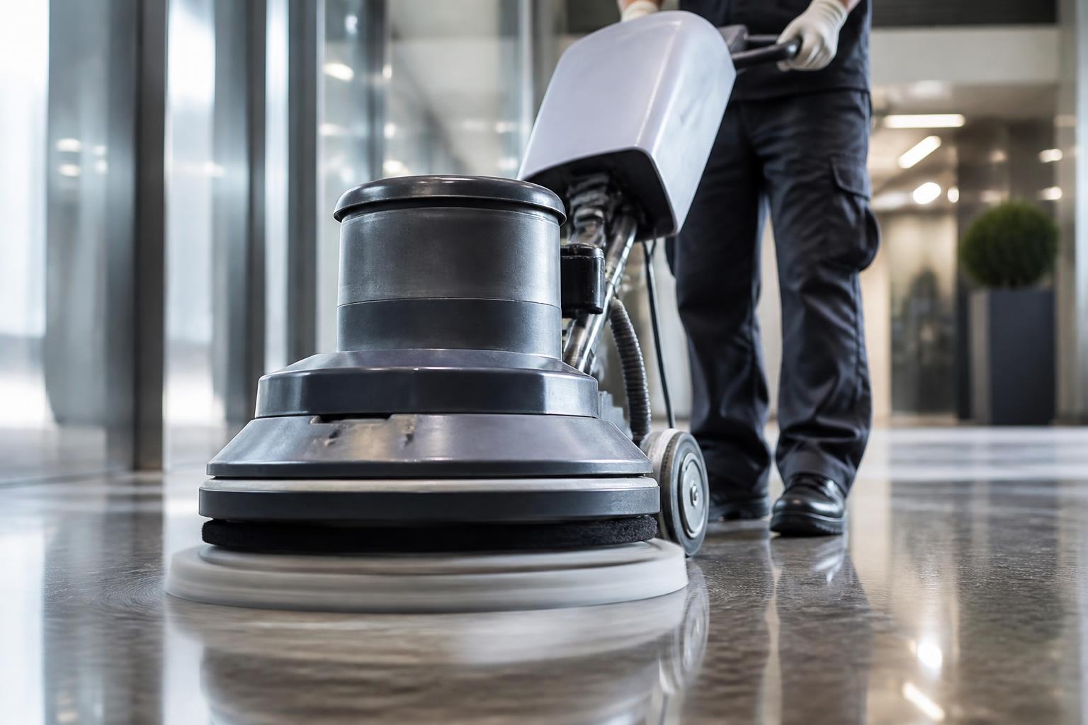 Industrial floor burnisher in motion